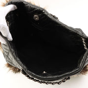 2009 2.55 Leather and Fur Combination Matelasse Stitch Tote Bag in Black