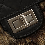 2009 2.55 Leather and Fur Combination Matelasse Stitch Tote Bag in Black
