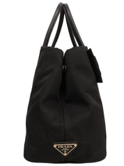 Nylon Ribbon Motif Logo Plate 2-Way Bag Black