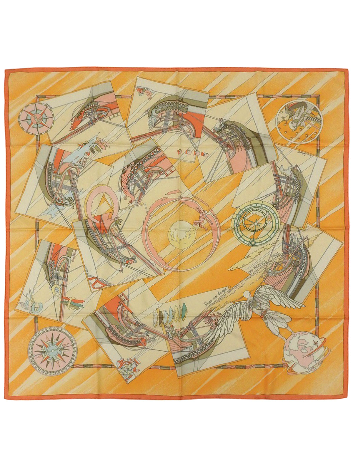 カレ90 Face au largeパターンスカーフ オレンジ