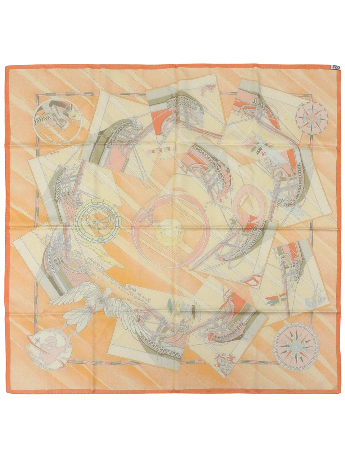 カレ90 Face au largeパターンスカーフ オレンジ