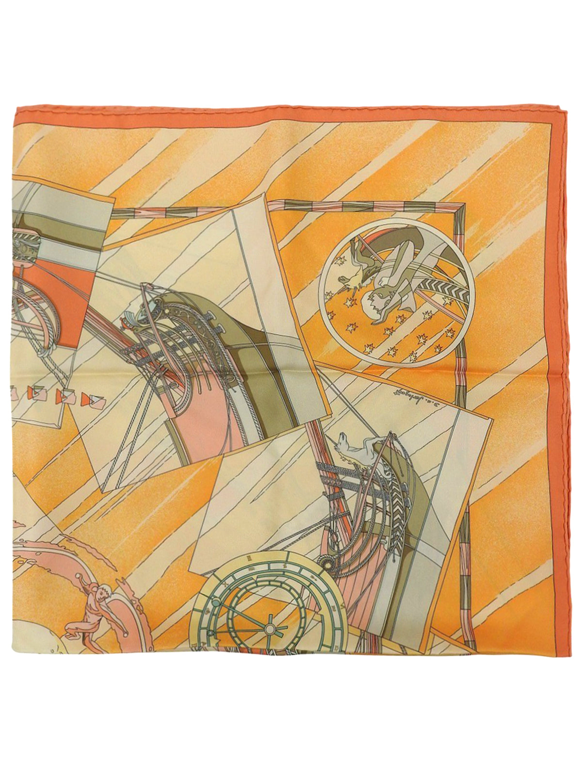 カレ90 Face au largeパターンスカーフ オレンジ