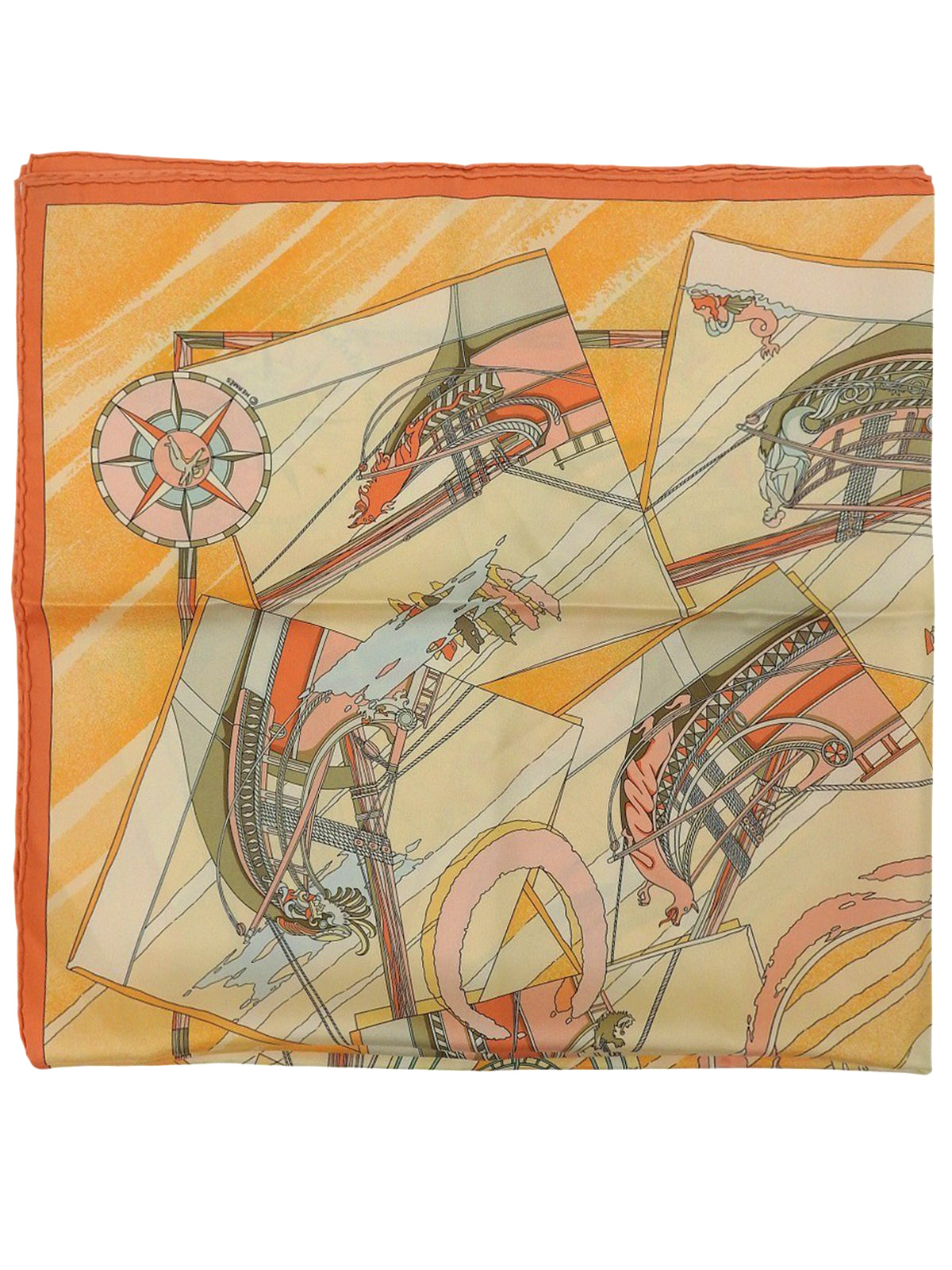 カレ90 Face au largeパターンスカーフ オレンジ