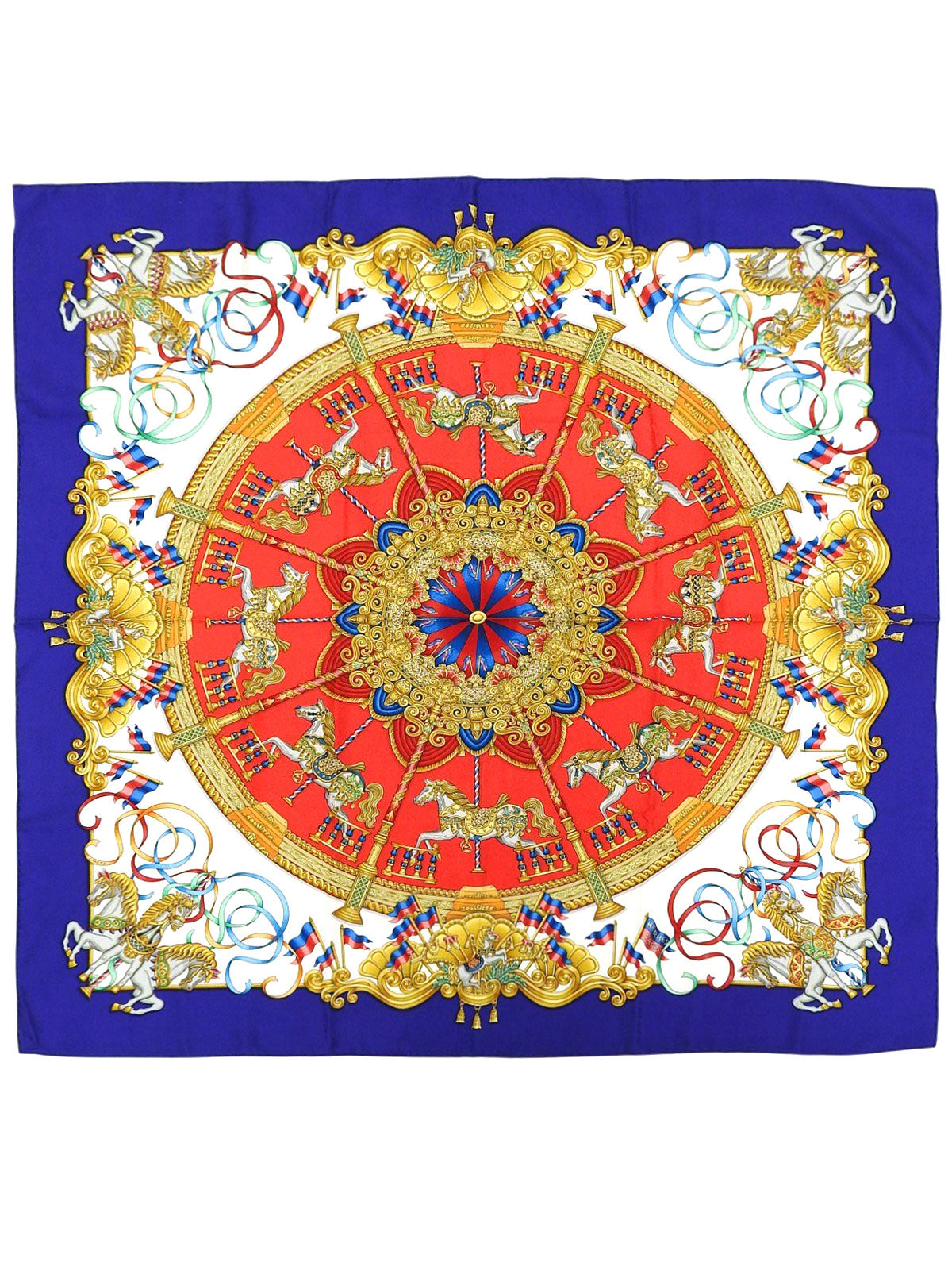 カレ90 LUNA PARKパターンスカーフ ブルー/マルチ