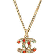 Multicolored Rhinestone CC Mark Necklace Gold/Multi