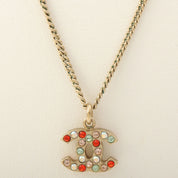 Multicolored Rhinestone CC Mark Necklace Gold/Multi