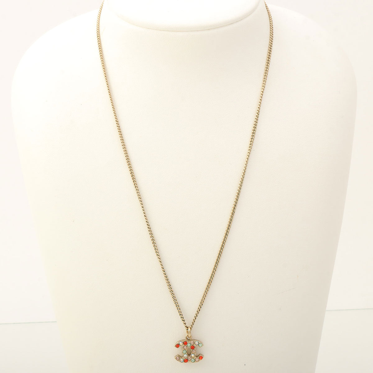 Multicolored Rhinestone CC Mark Necklace Gold/Multi