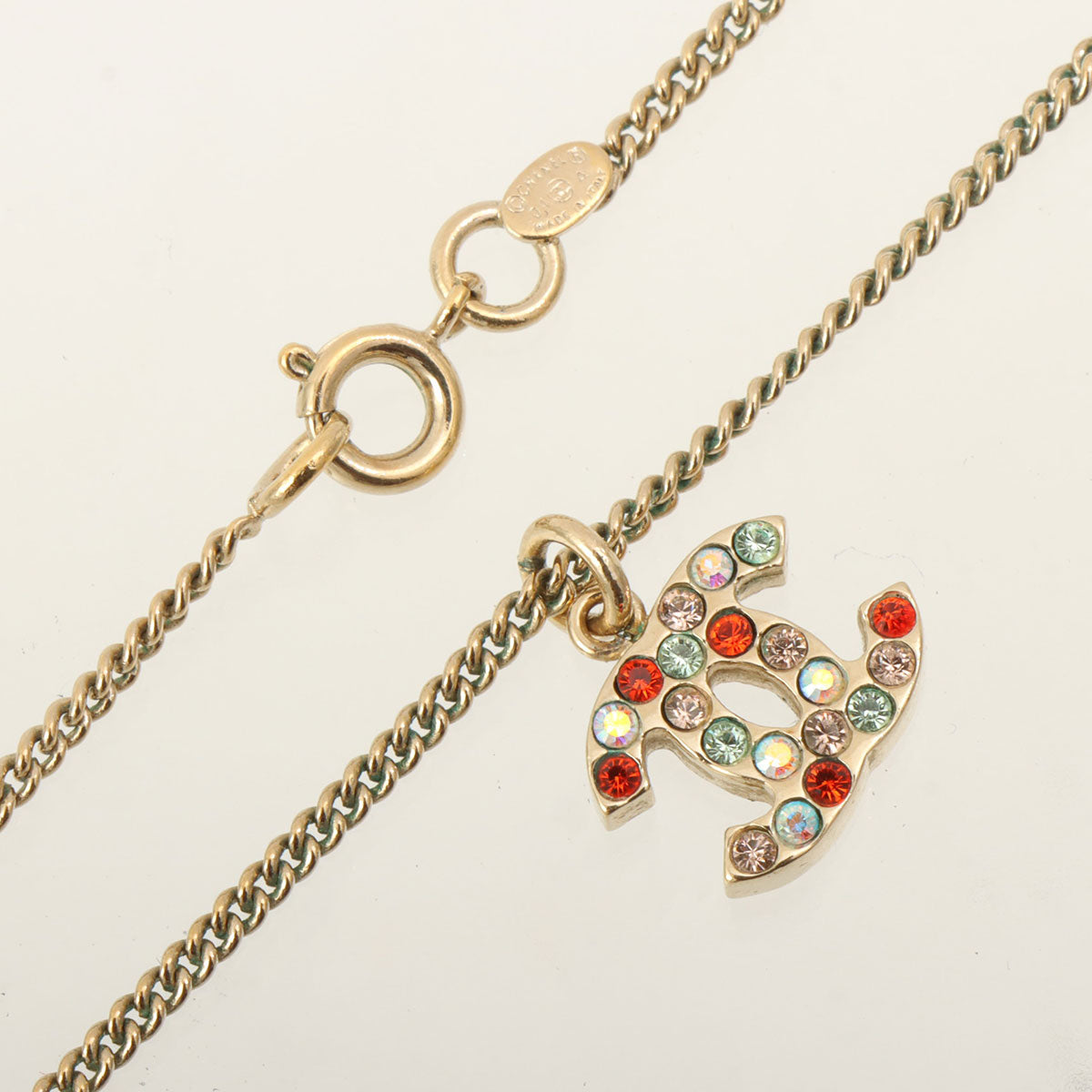 Multicolored Rhinestone CC Mark Necklace Gold/Multi