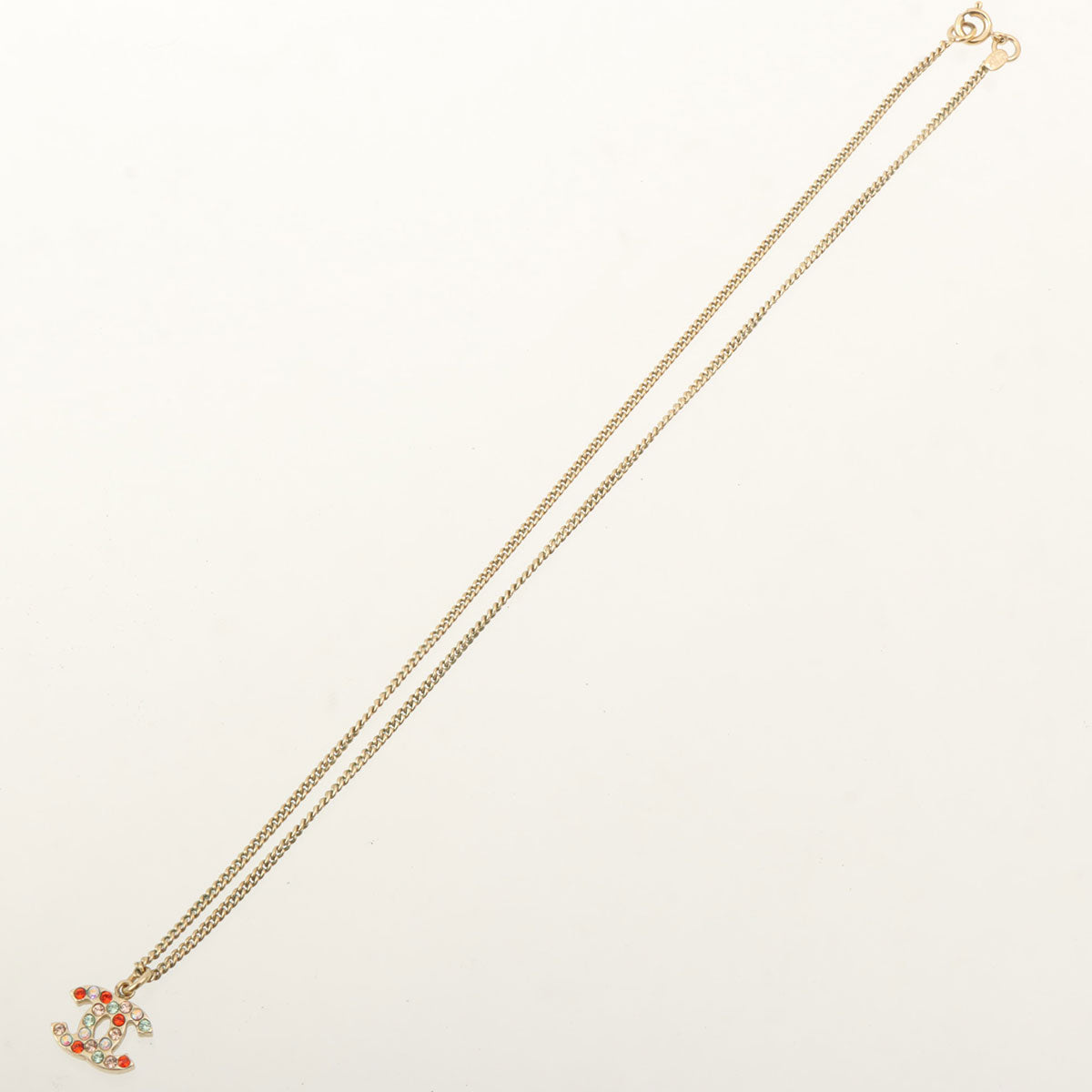 Multicolored Rhinestone CC Mark Necklace Gold/Multi
