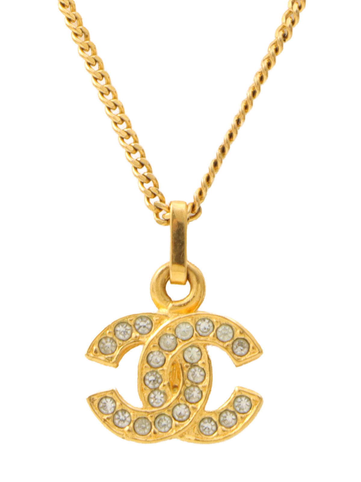 Rhinestone Mini CC Mark Necklace Gold
