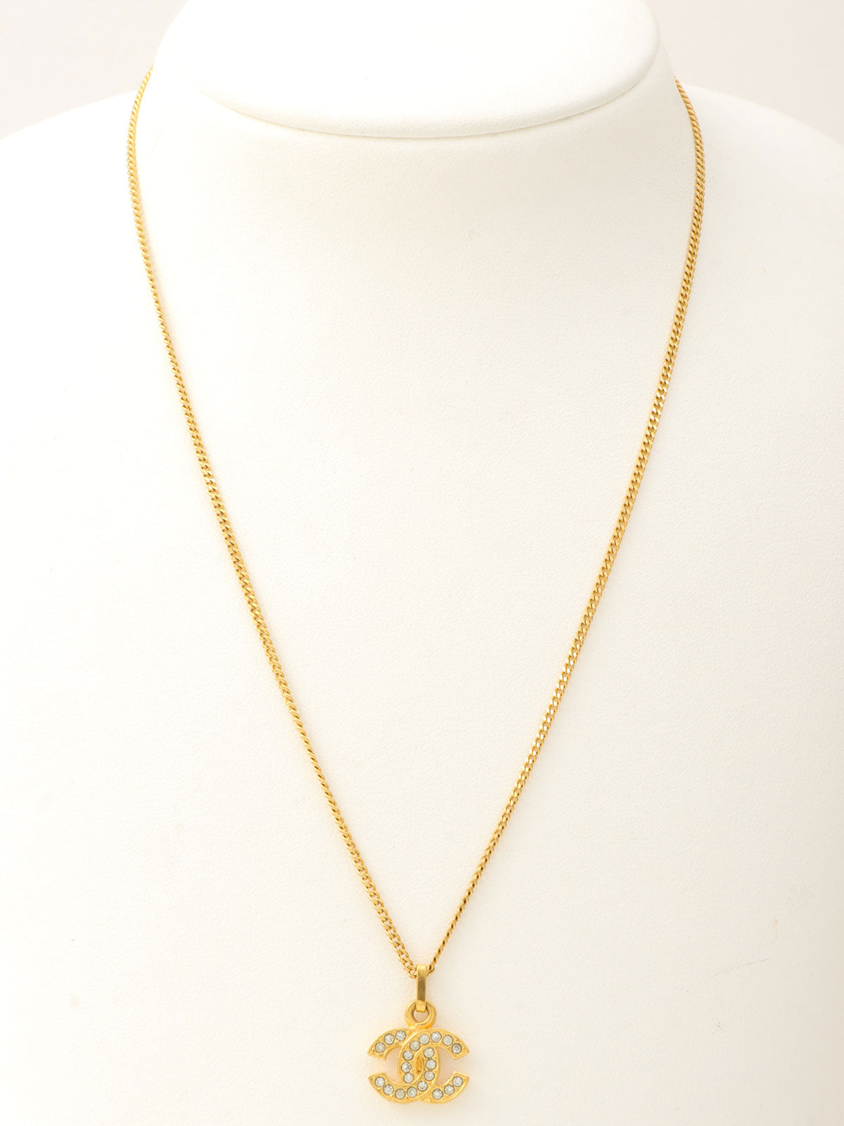 Rhinestone Mini CC Mark Necklace Gold