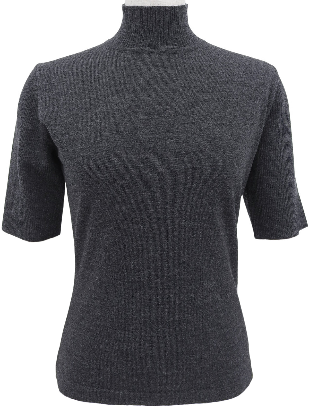 ロゴ刺繍半袖ニットトップス グレー