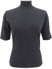 ロゴ刺繍半袖ニットトップス グレー