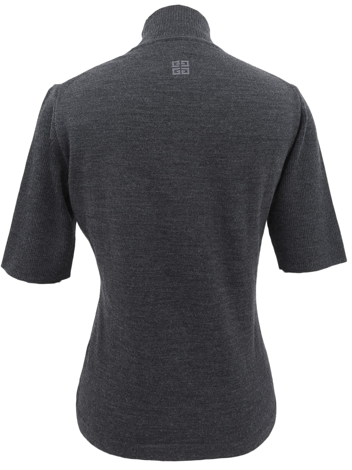 ロゴ刺繍半袖ニットトップス グレー