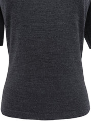 ロゴ刺繍半袖ニットトップス グレー