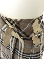 チェックパターンラップミニスカート ブラウン