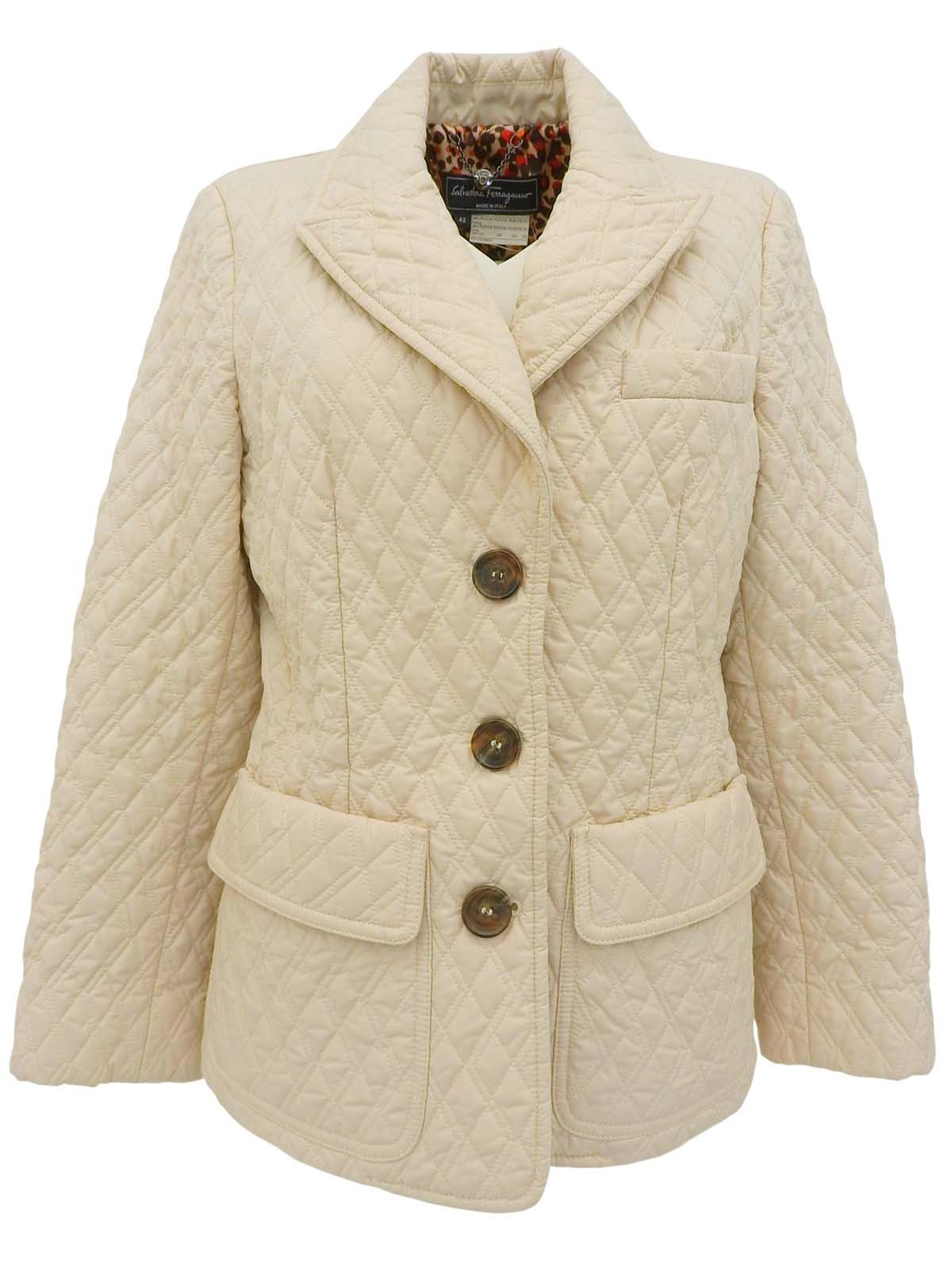 Quilted logo button jacket in ivory