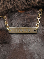 棕色真皮毛连帽带logo纽扣外套