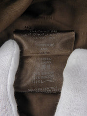 棕色真皮毛连帽带logo纽扣外套