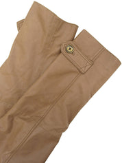 棕色真皮毛连帽带logo纽扣外套