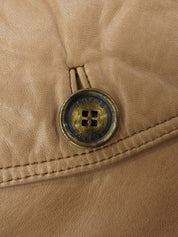 棕色真皮毛连帽带logo纽扣外套