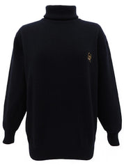ロゴ刺繍タートルネックニットセーター ブラック