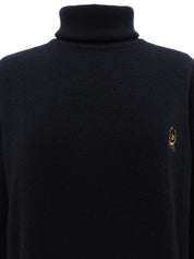 ロゴ刺繍タートルネックニットセーター ブラック