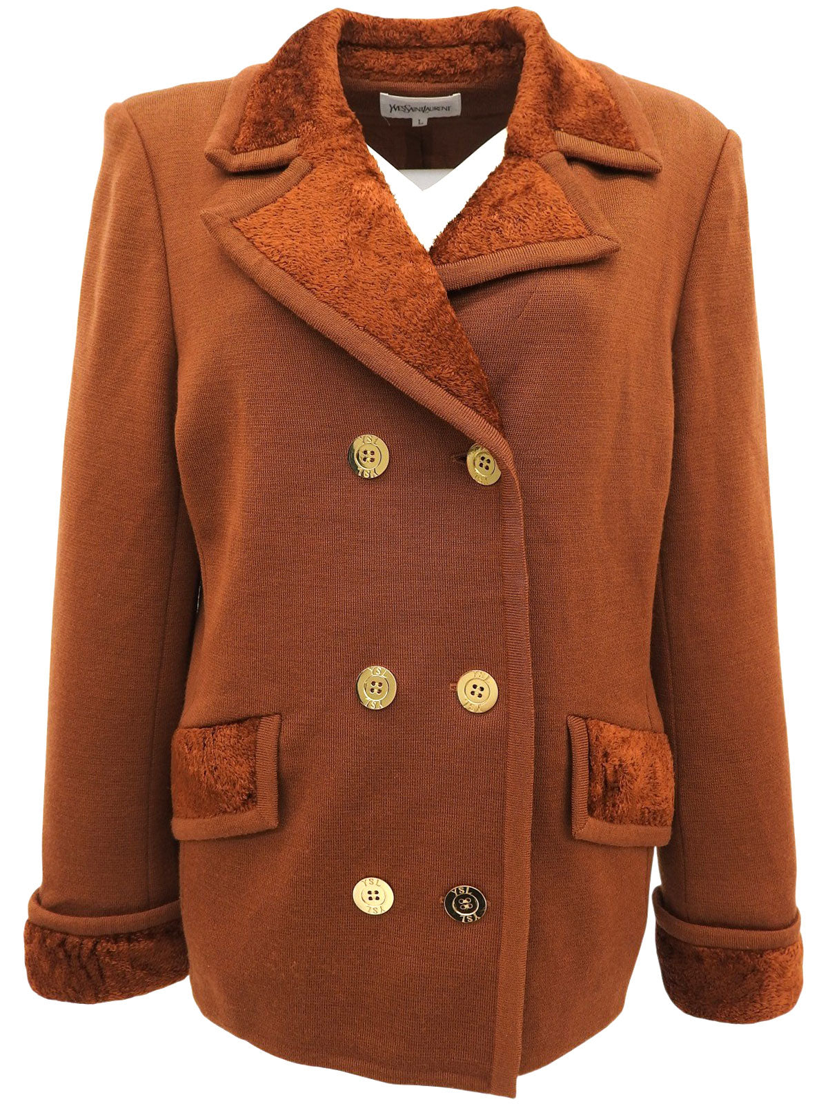 Wool and boa combination logo button double-breasted jacket in brown
