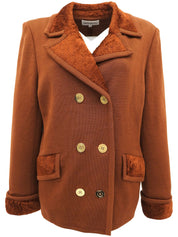 Wool and boa combination logo button double-breasted jacket in brown