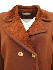 Wool and boa combination logo button double-breasted jacket in brown