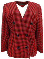 ハウンドトゥースパターンノーカラージャケット レッド/ブラック