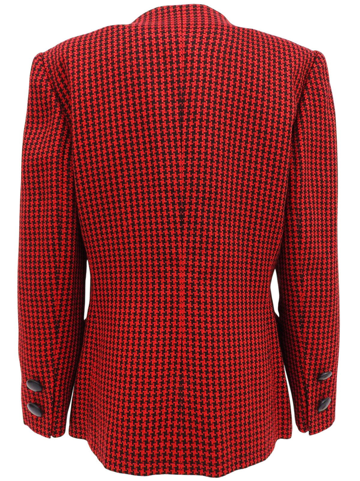 Houndstooth pattern collarless jacket in red/black