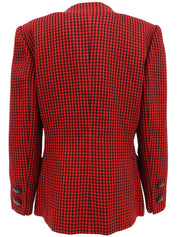Houndstooth pattern collarless jacket in red/black