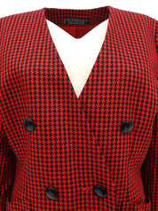 ハウンドトゥースパターンノーカラージャケット レッド/ブラック