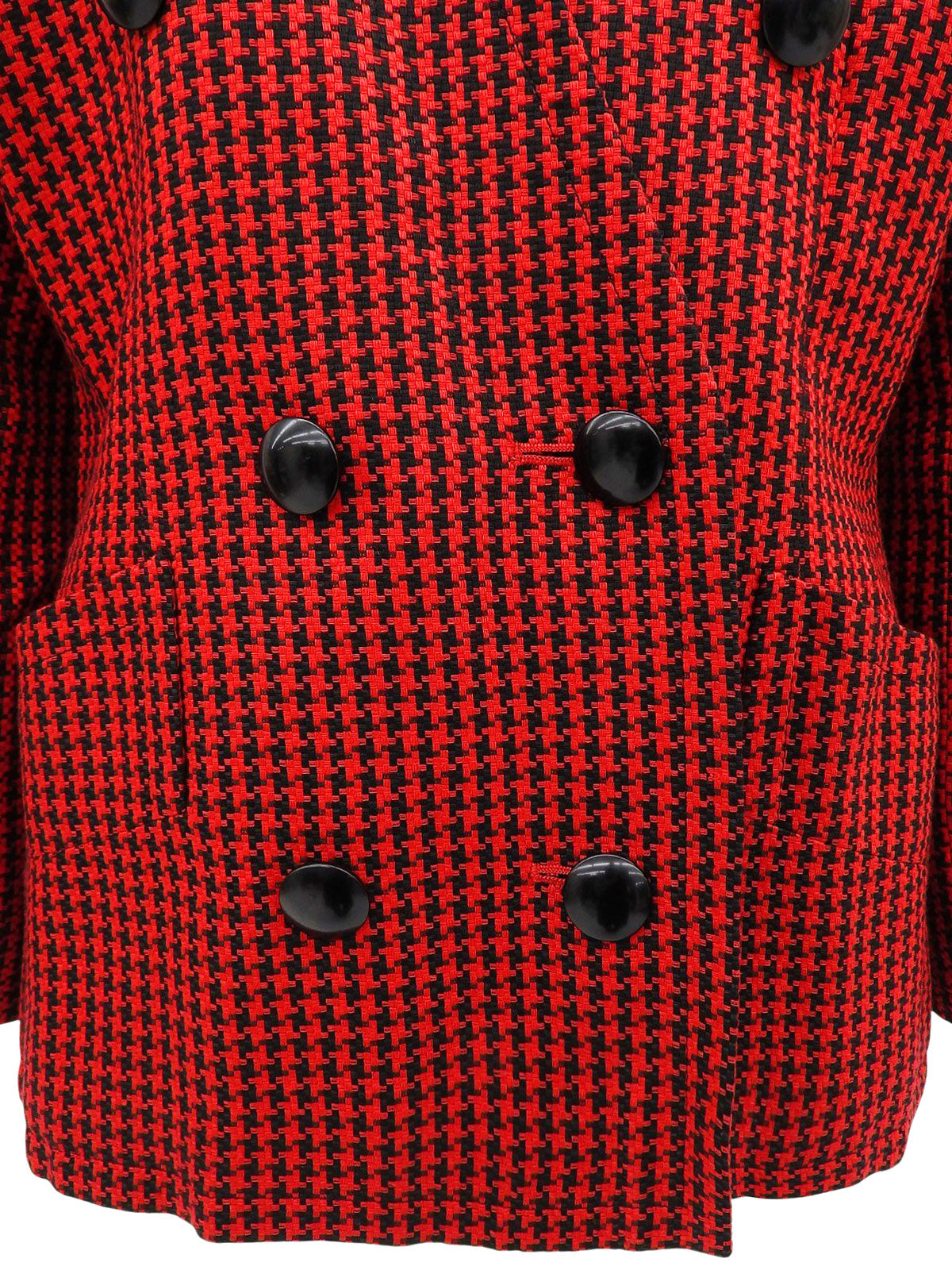 Houndstooth pattern collarless jacket in red/black