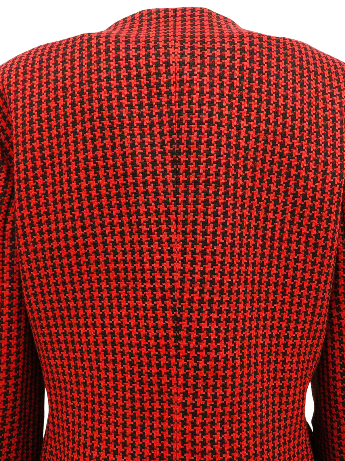 ハウンドトゥースパターンノーカラージャケット レッド/ブラック