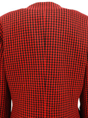 ハウンドトゥースパターンノーカラージャケット レッド/ブラック