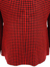 ハウンドトゥースパターンノーカラージャケット レッド/ブラック