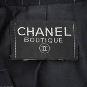 Wool CC Mark Button Stripe Pattern Collarless Jacket Black/White