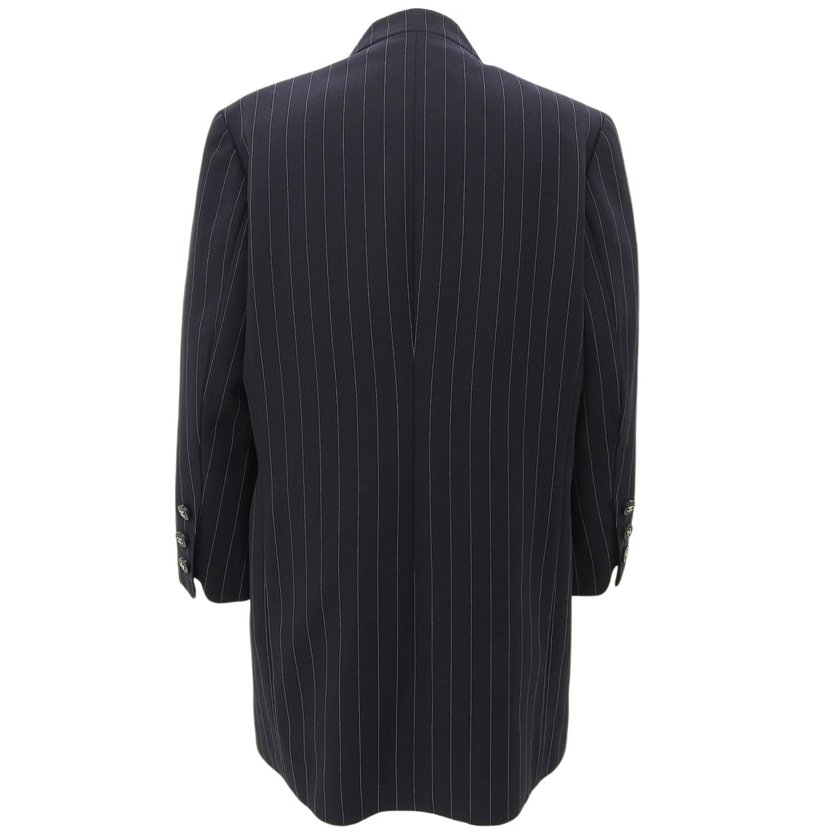 Wool CC Mark Button Stripe Pattern Collarless Jacket Black/White