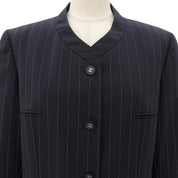 Wool CC Mark Button Stripe Pattern Collarless Jacket Black/White