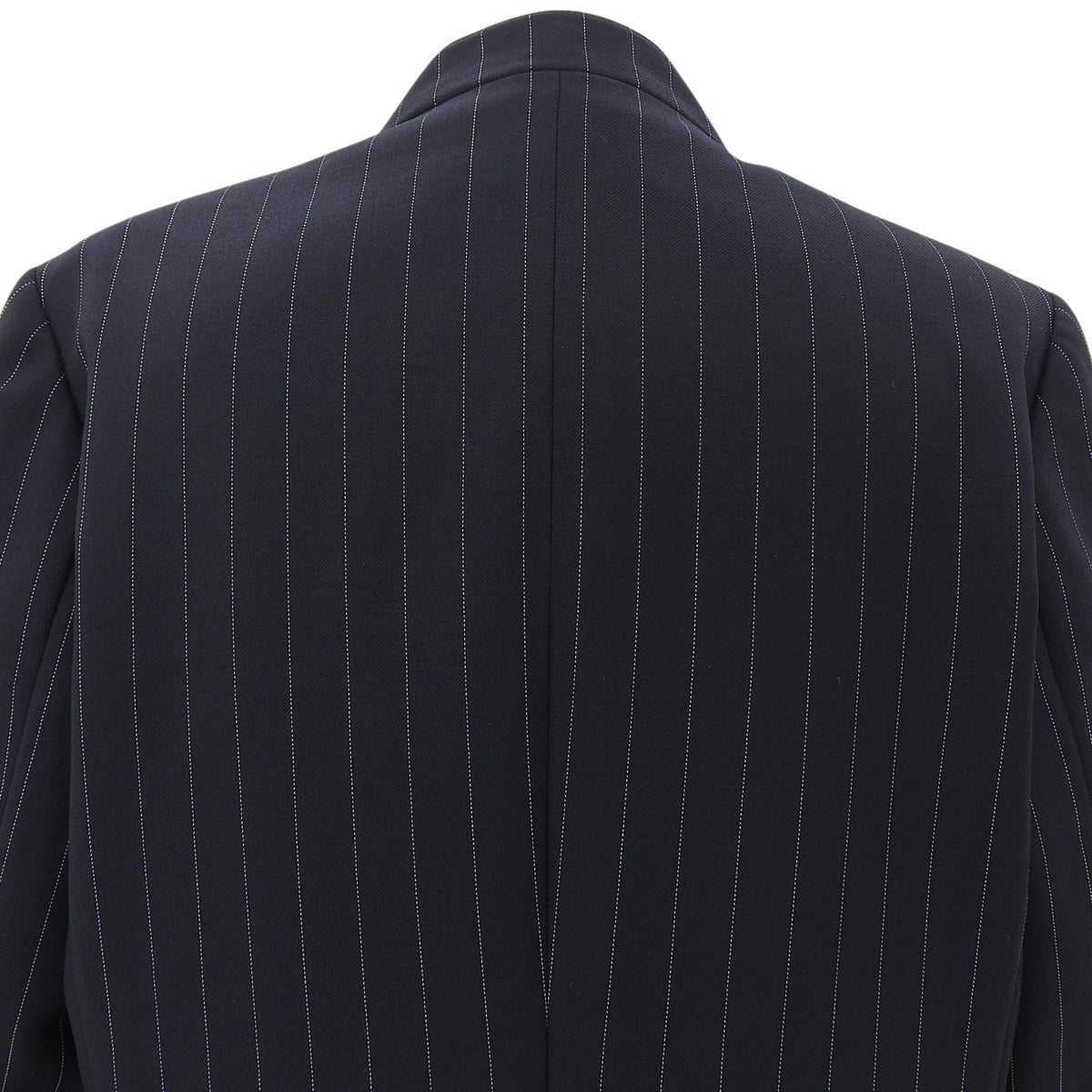 Wool CC Mark Button Stripe Pattern Collarless Jacket Black/White
