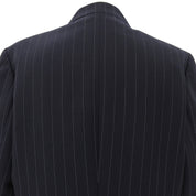 Wool CC Mark Button Stripe Pattern Collarless Jacket Black/White