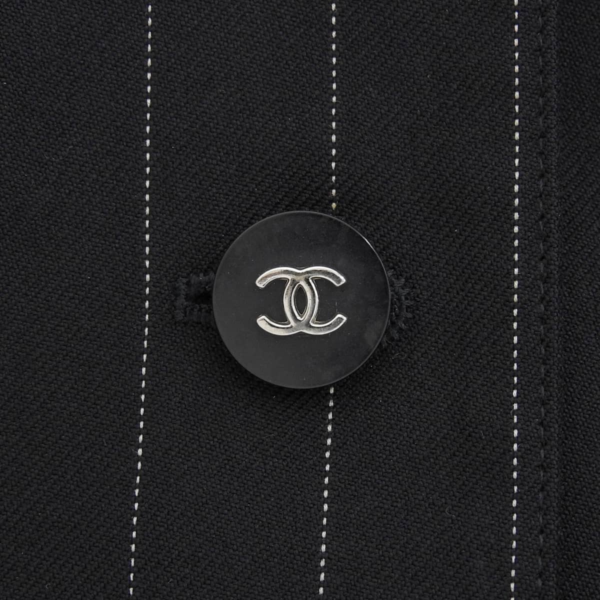 Wool CC Mark Button Stripe Pattern Collarless Jacket Black/White