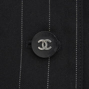 Wool CC Mark Button Stripe Pattern Collarless Jacket Black/White