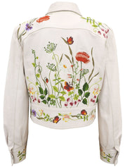 Real Leather Botanical Logo Embroidered Jacket in White/Multi