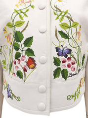 Real Leather Botanical Logo Embroidered Jacket White/Multi #38