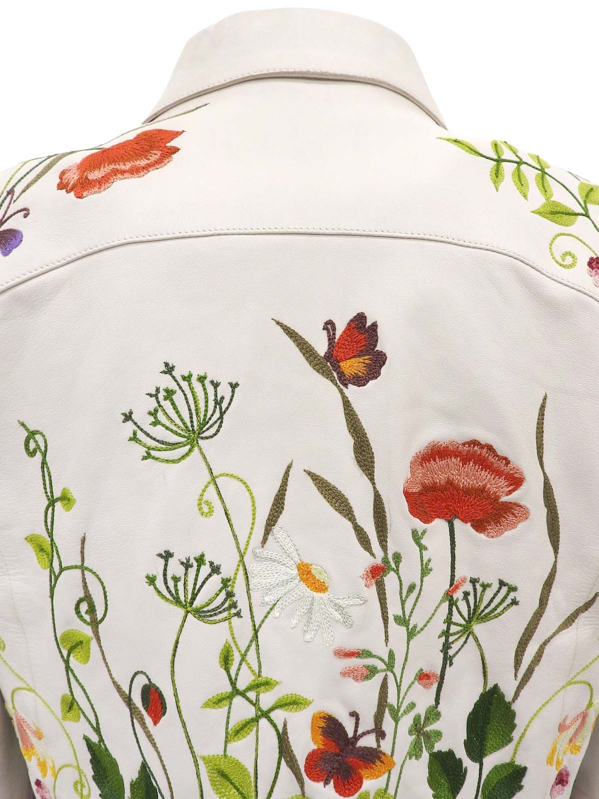 Real Leather Botanical Logo Embroidered Jacket in White/Multi