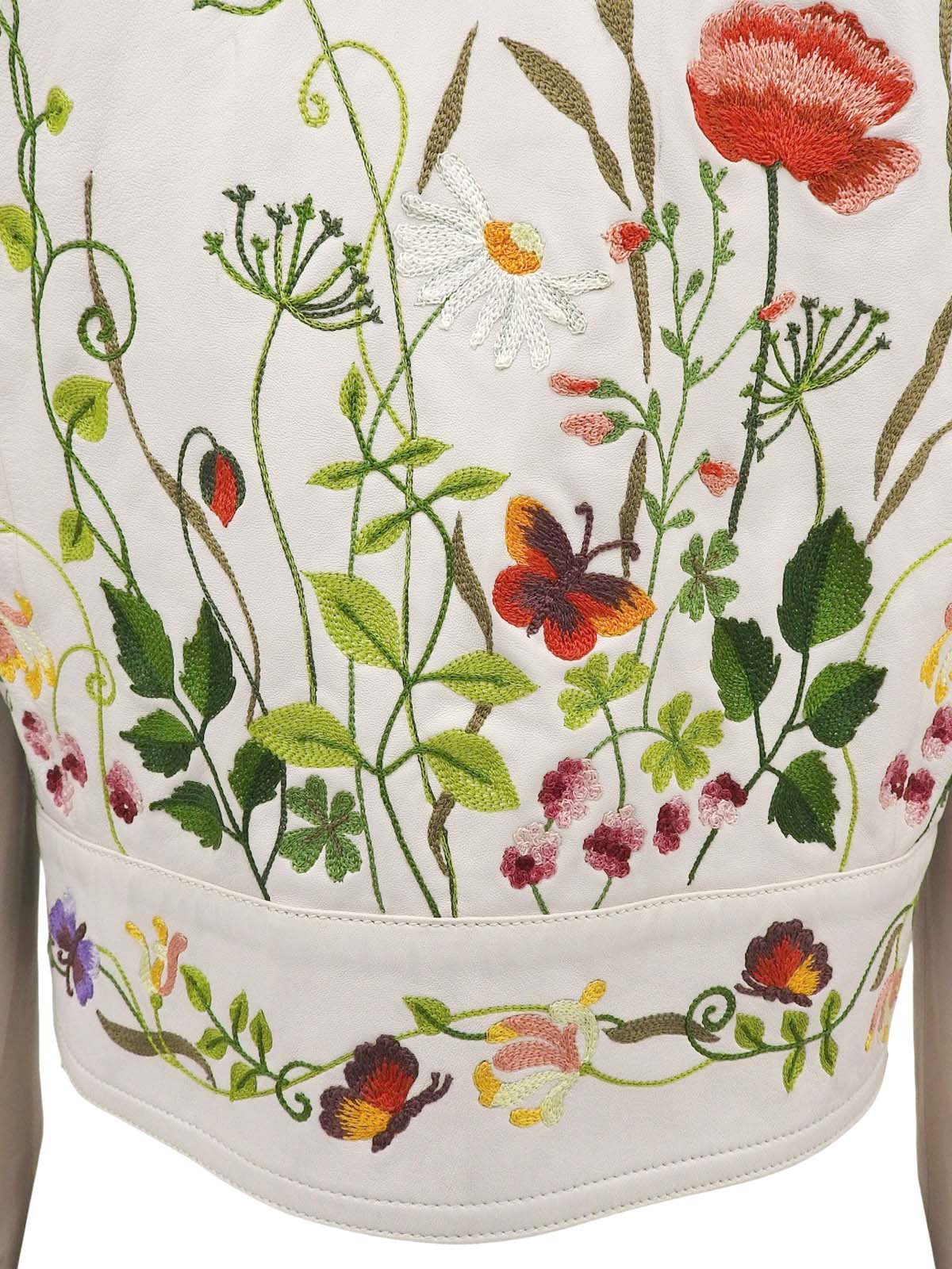 Real Leather Botanical Logo Embroidered Jacket in White/Multi