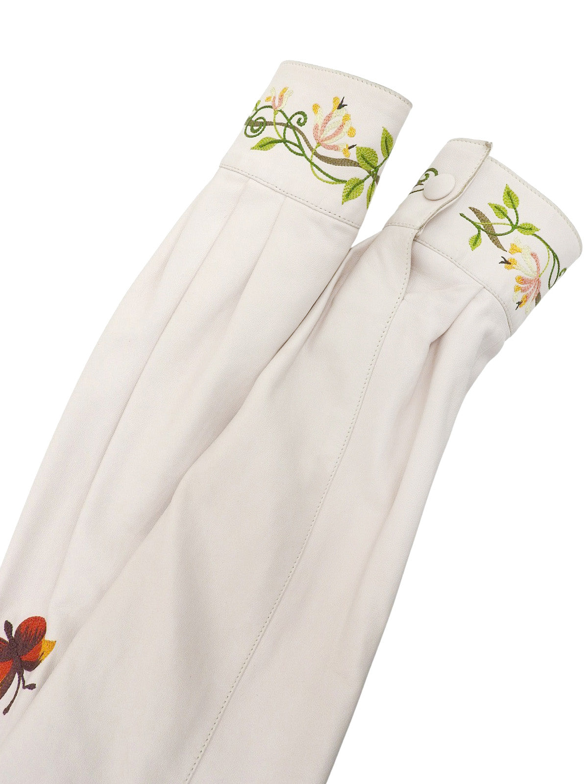 Real Leather Botanical Logo Embroidered Jacket in White/Multi